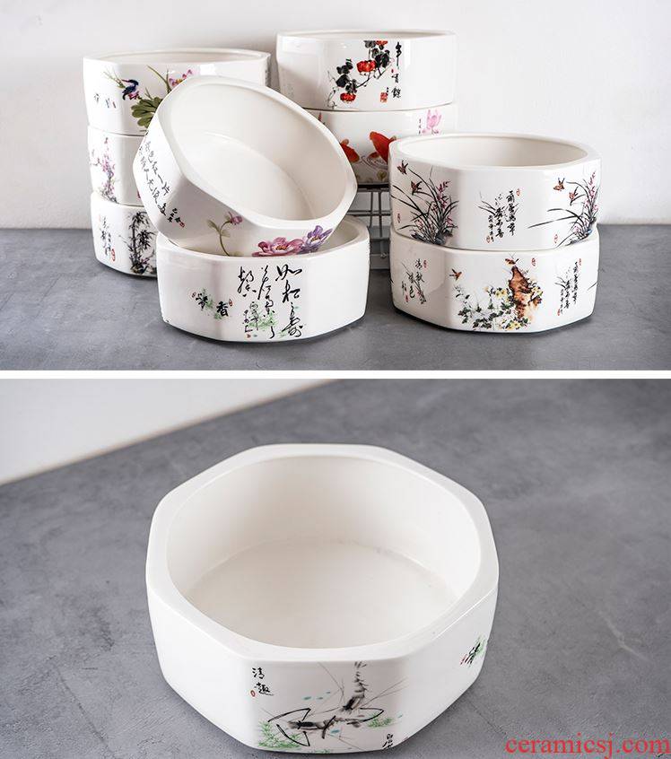 Refers to flower pot without hole, flowerpot copper money plant grass bowl lotus pond lily hydroponic plant pot pottery meaty hand draw pot