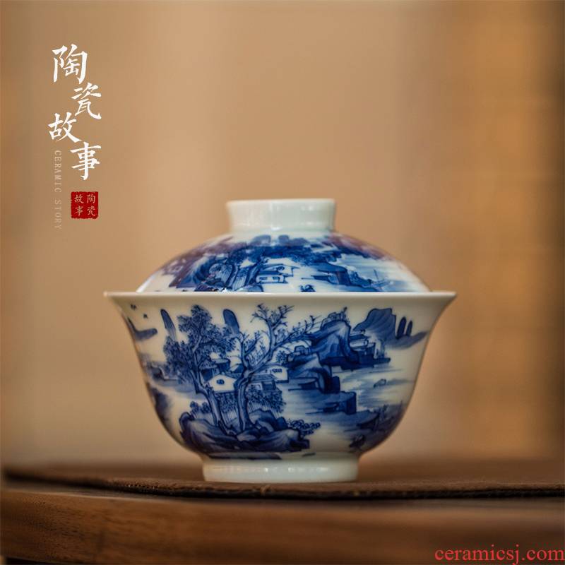 High - end checking hand - made ceramic story town tureen only three tureen single kangxi landscape wing tureen