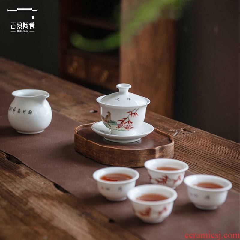 Jingdezhen hand - made ceramic tea set home office receive a visitor the light blue and white porcelain is excessive high - end tea set