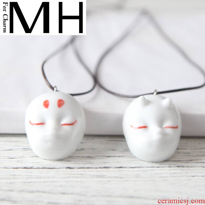Son of the big Chinese flowering crabapple running with necklace ghost mask ceramic pendant long hang around couples jewelry by hand