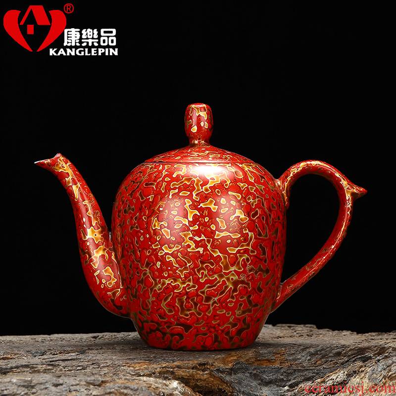 Recreational product lacquer white porcelain tea set big beauty shoulder pot capacity of 200 ml of pure manual Chinese lacquer rhinoceros leather