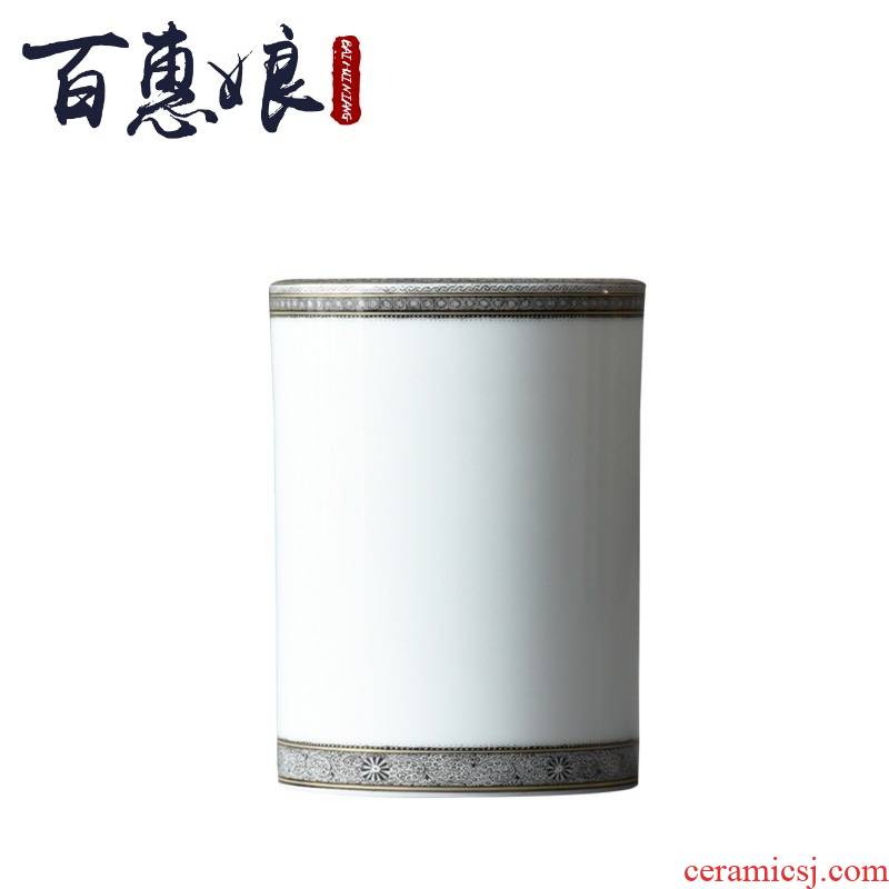 (niang jingdezhen hand - made white paint brush pot ink in the heavy industry pattern
