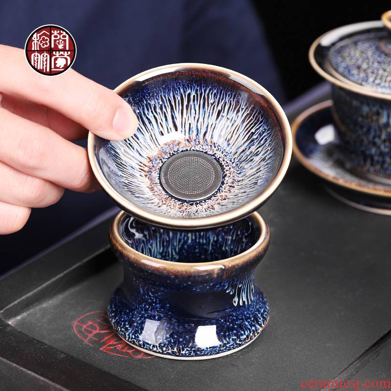 Retro ceramic slip through the filter leakage creative tea filter kung fu tea sets spare parts tea every cup of jingdezhen