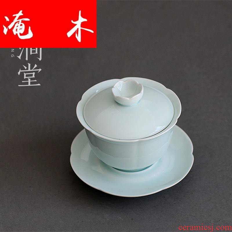 Submerged wood tureen large ceramic kung fu tea cup tea bowl of jingdezhen shadow celadon hand cut three to cover