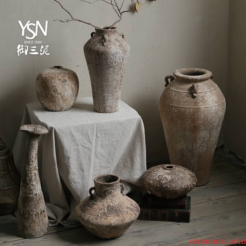 Royal three clay vase coarse pottery wabi-sabi wind restoring ancient ways the home stay facility new Chinese ceramic POTS dry flower pot home furnishing articles