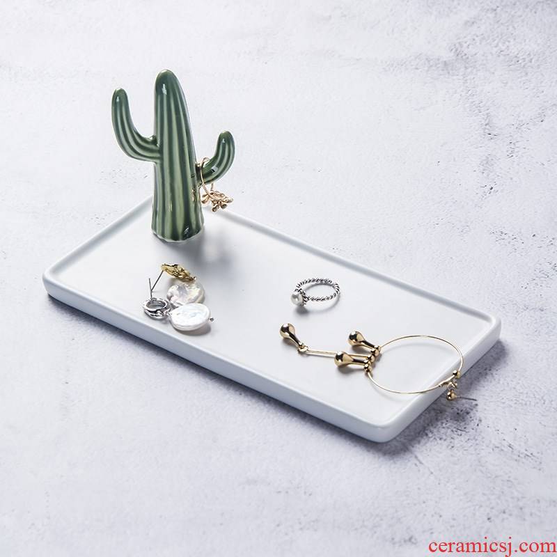 Ins Nordic style jewelry disc ring tray household ceramics receive plate cactus r disc furnishing articles