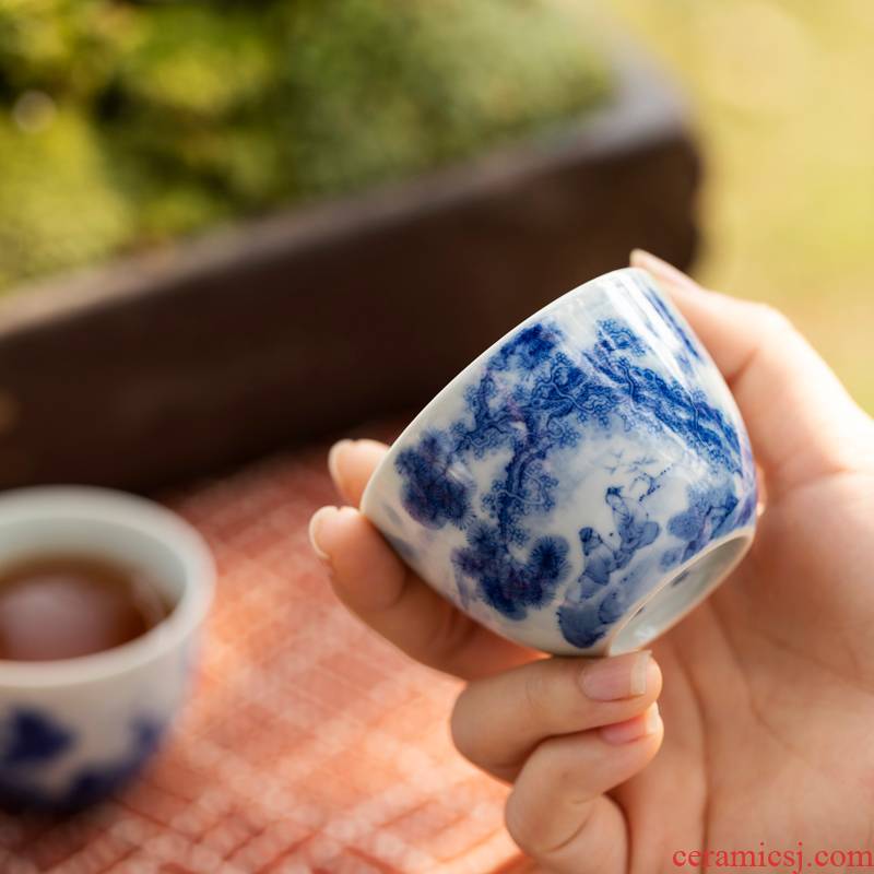 Lin Yin wind series flora of jingdezhen blue and white master cup single hand - made of CPU ceramic cups kung fu tea set