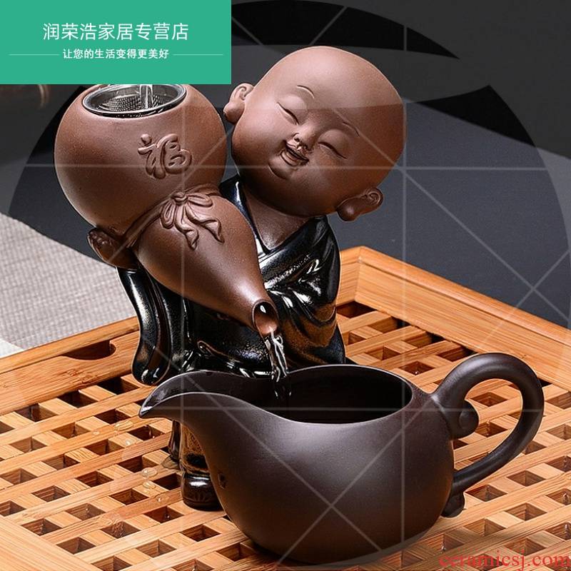 Creative young monk violet arenaceous) kung fu tea set, accessories ceramics monk tea bag mail filter net