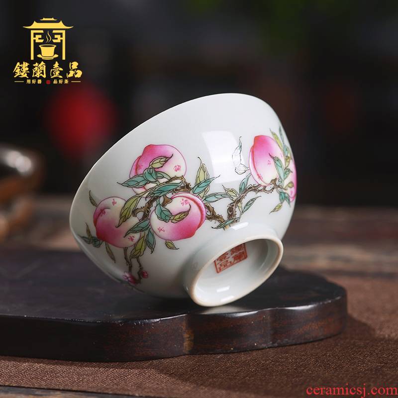 All hand - made pastel wufu peach masters cup of jingdezhen ceramics kung fu tea cup tea cup sample tea cup