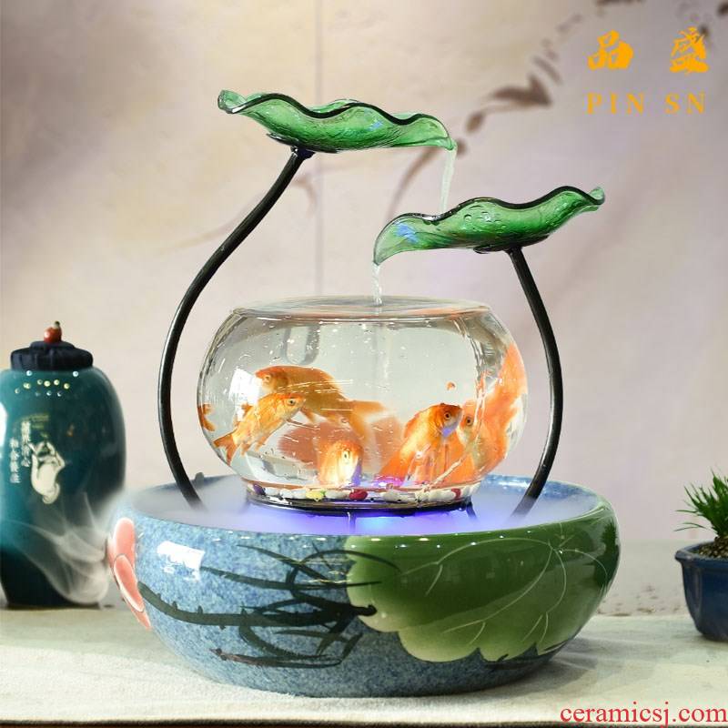 Ceramic goldfish desktop small sitting room since the circulating water furnishing articles super white glass creative birthday gift