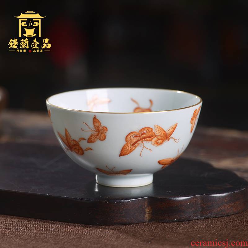 Complete hand - made alum red hundred butterfly masters cup jingdezhen Complete hand - made kunfu tea sample tea cup large tea cup single CPU