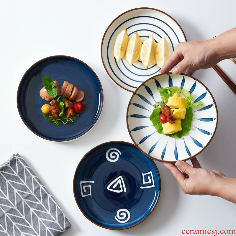Japanese hand - made ceramic tableware large household food dish soup plate creative web celebrity circular deep dish Nordic breakfast dishes