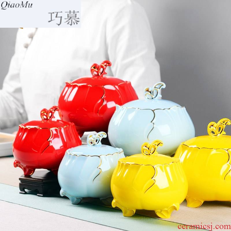 Qiao mu tea pot seal pot of tea packaging large household ceramics pu 'er tea barrel candy food can