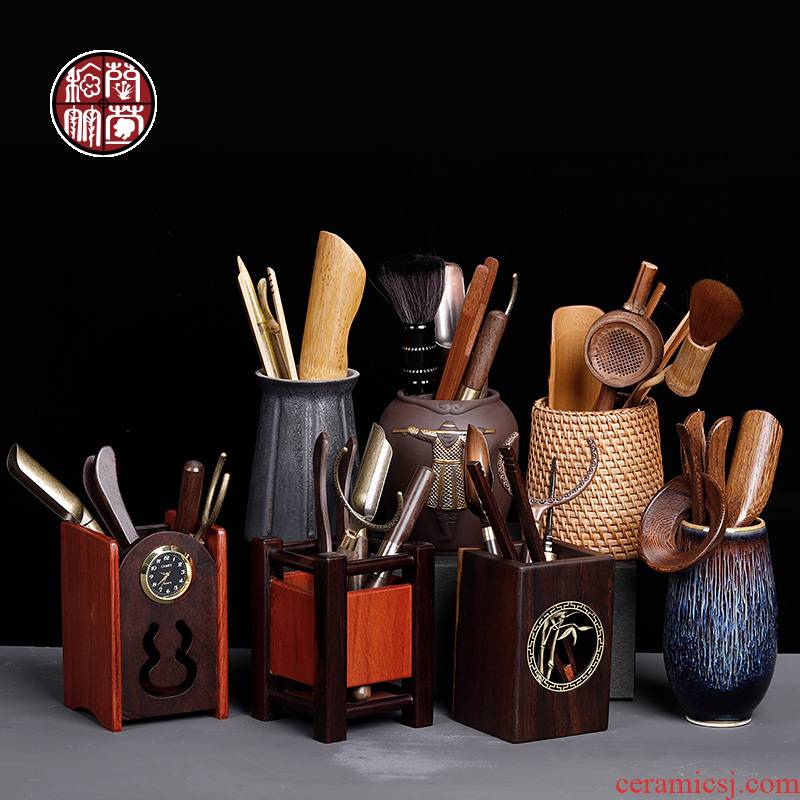6 gentleman suit ebony ceramic tea tools to receive household wenge tea spoon tea accessories daqo