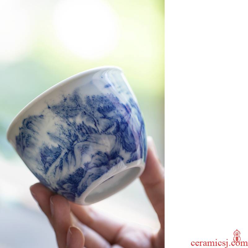 Blue and white sample tea cup day Jiang Xia cup of jingdezhen ceramic green room hand - made of high - end kung fu tea cup