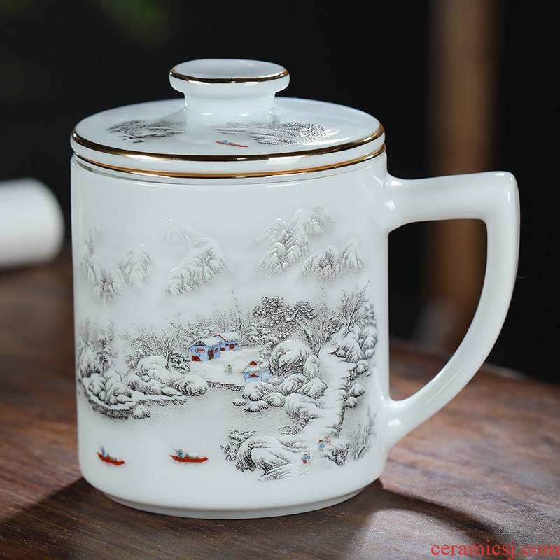 Jingdezhen ceramic tea cups with filtered water separation with cover individual household tea water in a glass gifts