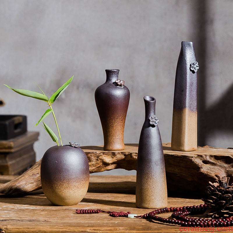 Ceramic vase furnishing articles of handicraft teahouse zen flower arranging flowers, Chinese style restoring ancient ways is imitation wood home decoration