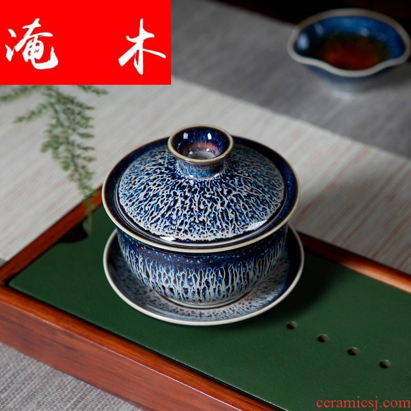 Submerged wood jingdezhen ceramic tureen three cups to bowl bowl retro home office tea taking tea bowl