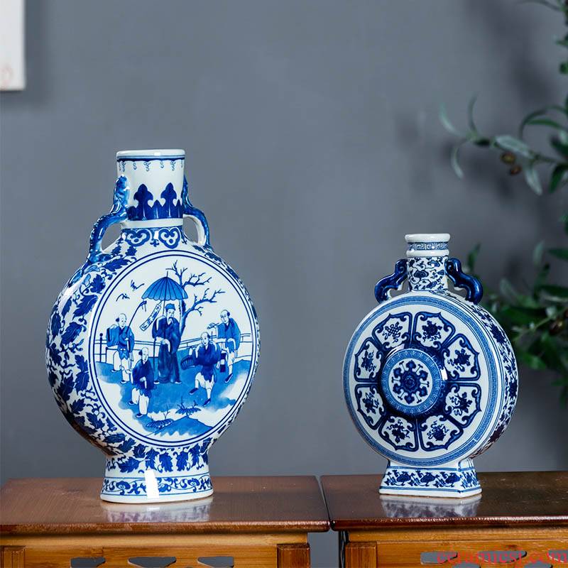 Jingdezhen ceramics vase classical Ming and the qing dynasty the qing phase method of flat bottles of furnishing articles Chinese antique blue and white porcelain flower arrangement