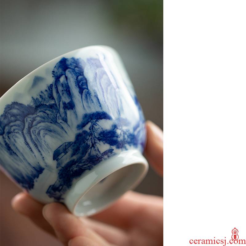 Day green room blue red cliff meditate on the CPU of jingdezhen ceramic hand - made kung fu tea cup single CPU