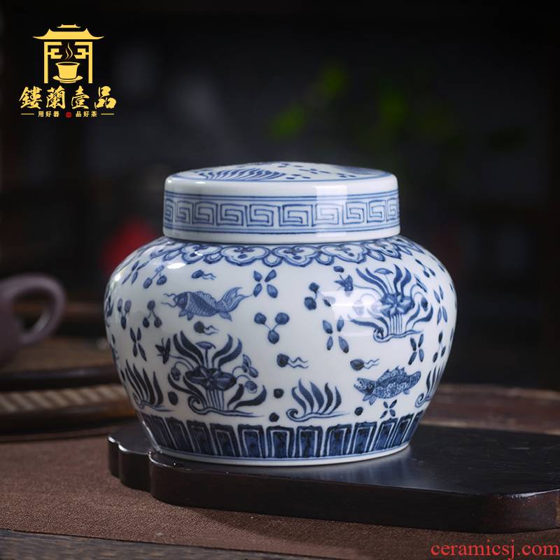 Jingdezhen ceramic blue and white ruffled flowers all hand - made maintain caddy fixings storage tanks with cover seal pot home furnishing articles