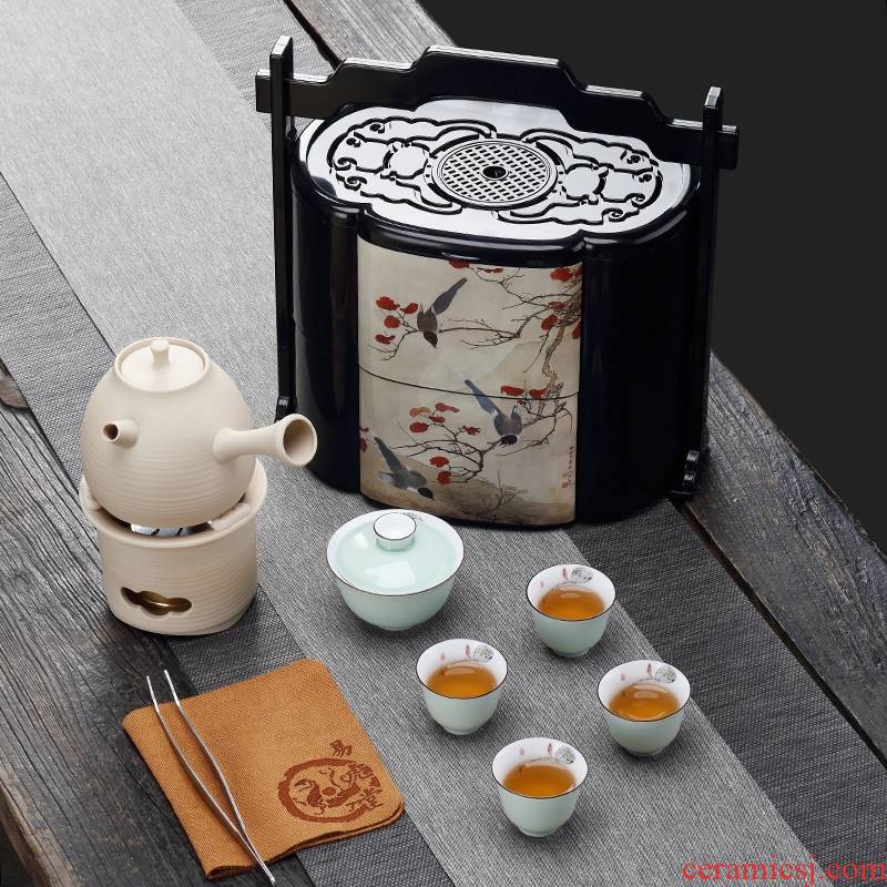 Qiao mu travel tea set suit portable kung fu tea tea tray tea tea stove vehicle - mounted is suing tea art ceramic tea