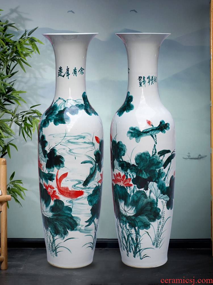 Jingdezhen ceramic hand - made lotus fish landing big vase TV ark place to live in the sitting room porch decoration