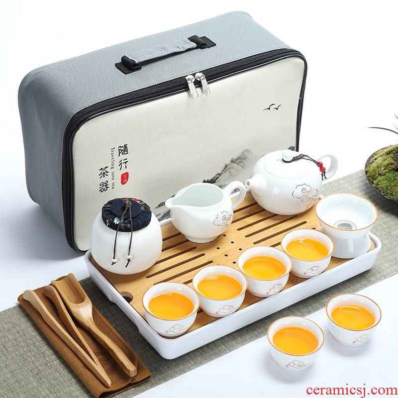 Travel to the new white porcelain tea set suit portable package Japanese is suing contracted out mini household kung fu tea