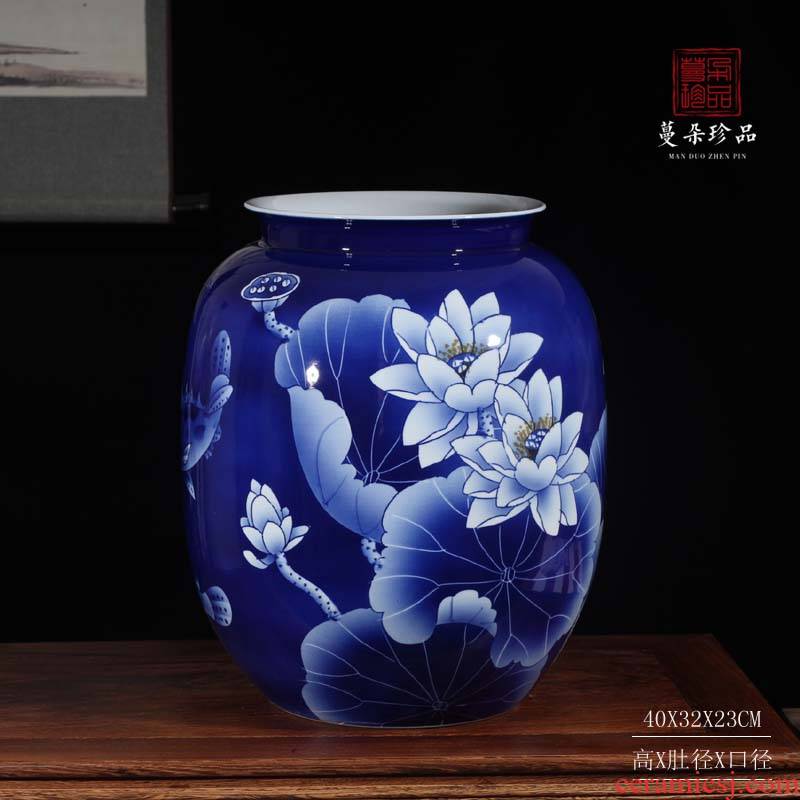 Jingdezhen 45 cm 56 cm high hand hand color peony peony flowers display blue and white porcelain vase