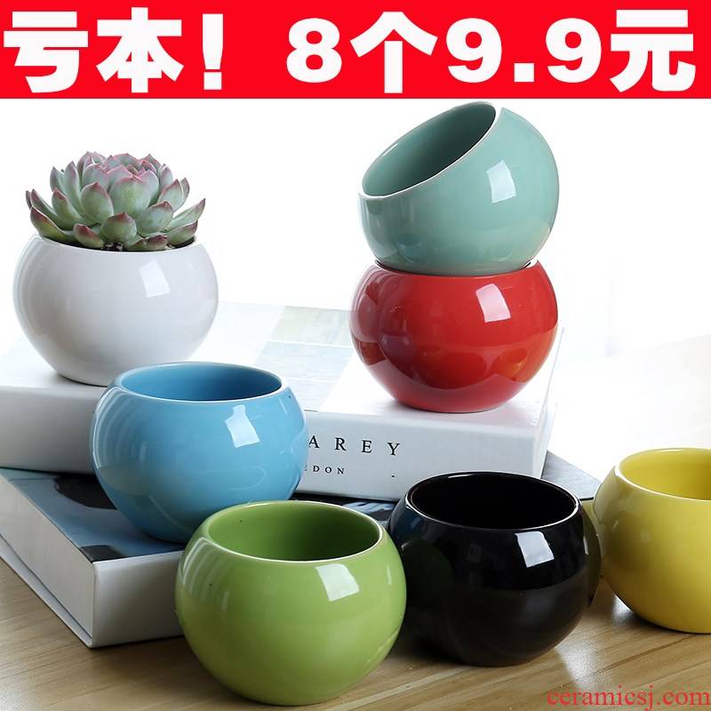 Fleshy flowerpot ceramic candy color pellet plant flowers, potted contracted the size tray air clearance