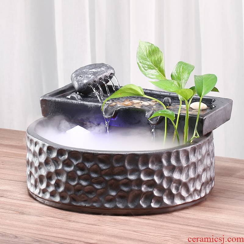 Creative ceramic circulating water furnishing articles of Chinese style atomized humidifying waterfall landscape decoration aquarium the opened a gift