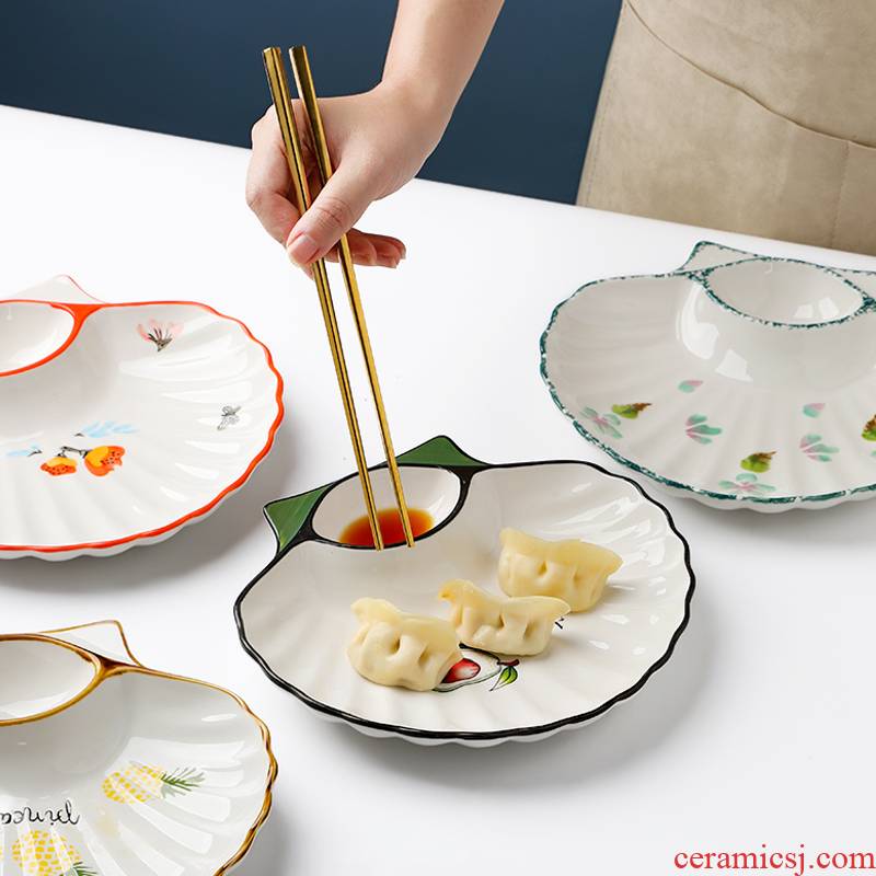 Dumplings plate of Japanese household Korean Nordic style exquisite ceramic plate with dip small plate tray was creative points