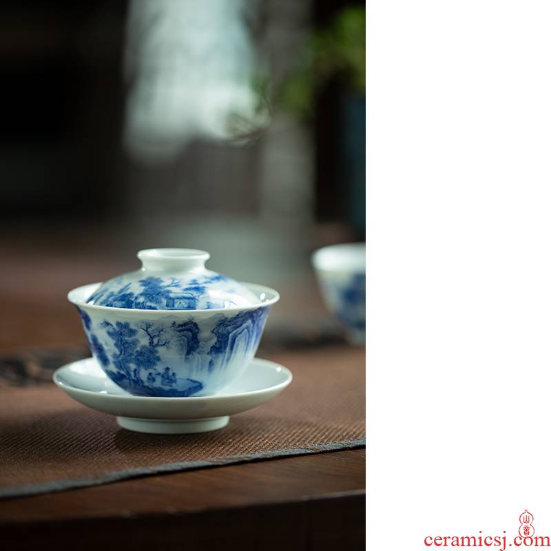 Lin Yin wind for three not tureen jingdezhen ceramic tureen single hot spring kung fu tea bowl