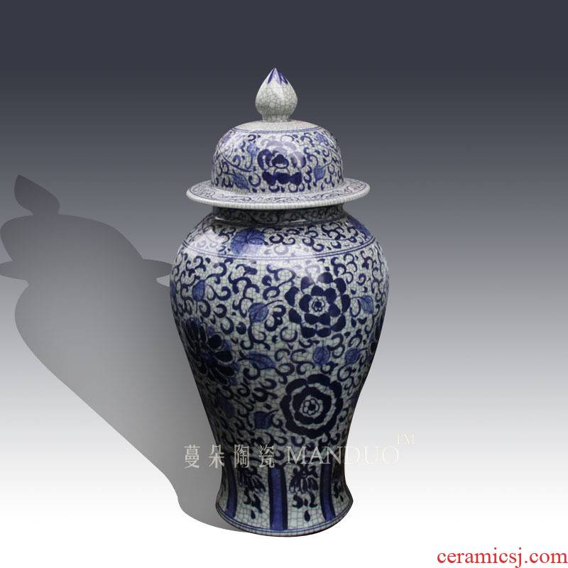 Jingdezhen archaize open general piece of blue and white cover pot high - grade Chinese classical furniture decoration vase