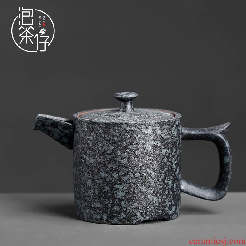 Coarse pottery teapot small teapot single pot of imitation stone in hand Japanese ceramic kung fu tea set household restoring ancient ways