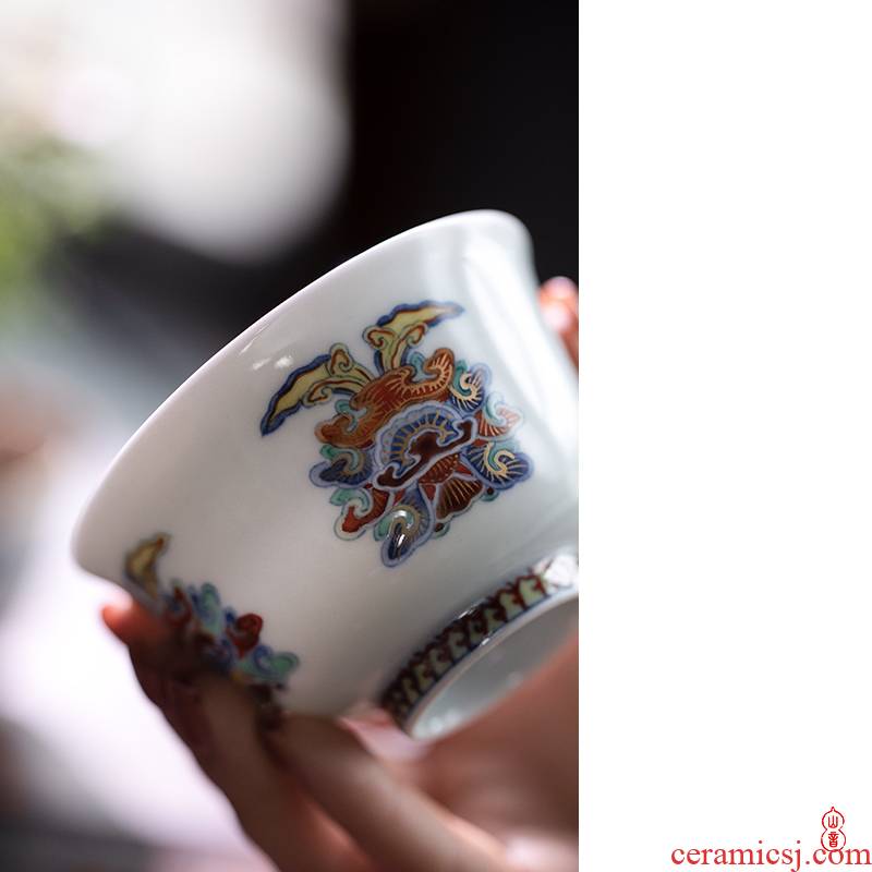 Qin Qiuyan bucket color paint double ji peony grains single CPU jingdezhen pure manual master cup ceramic kung fu tea set