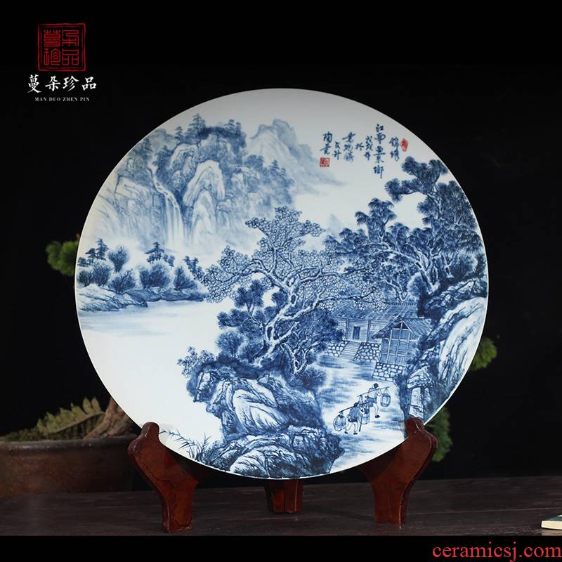 Jingdezhen hand - made of 60 cm diameter landscape market landscape blue - and - white porcelain porcelain hand - made the broader market sitting room