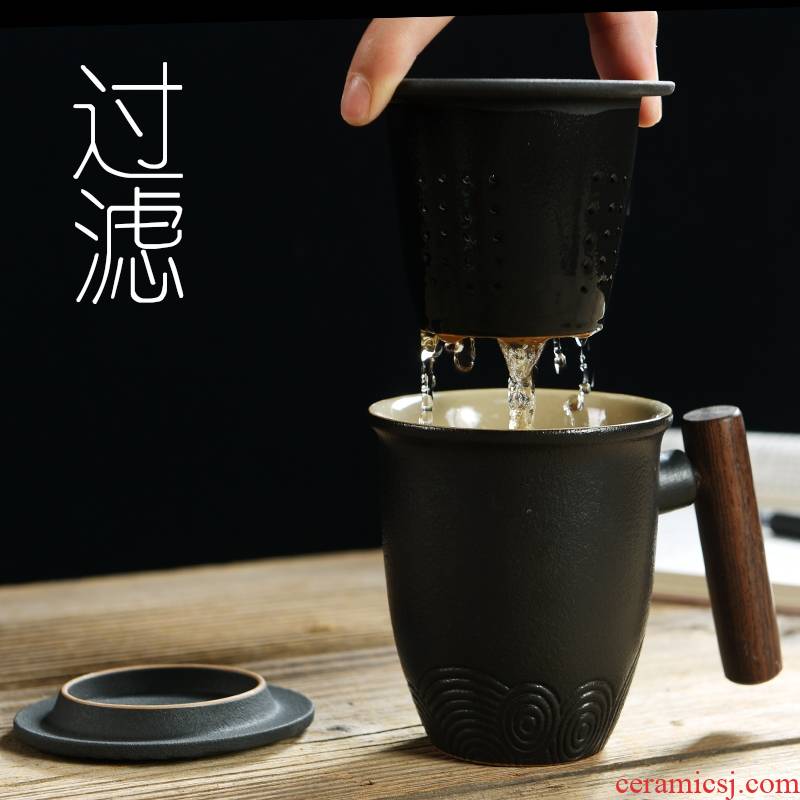 Qiao mu filtering mugs creative glass ceramic cup with cover couples large - capacity glass system of contracted household cups