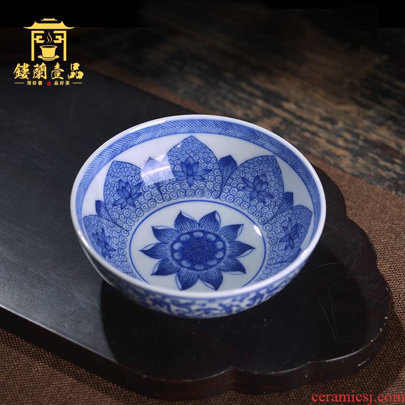 Arborist ren master cup of jingdezhen blue and white tie up branches complete hand - made ceramic tea cup kunfu tea is single cup of tea