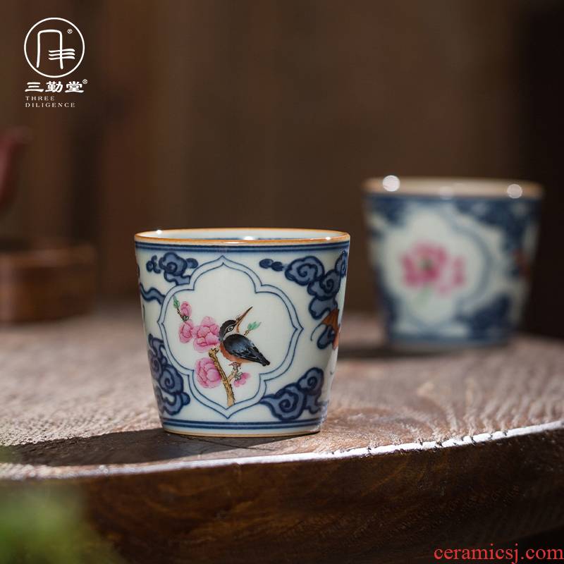 Three frequently hall teacups hand - made the master of the blue and white porcelain cup single CPU jingdezhen ceramic kung fu tea pu - erh tea sample tea cup