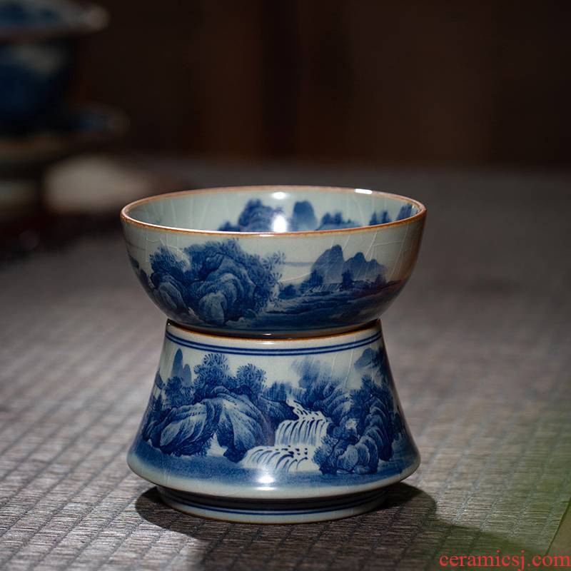 Jingdezhen blue and white maintain old tea hand - made pottery mud filter) suit kung fu tea landscape mesh accessories