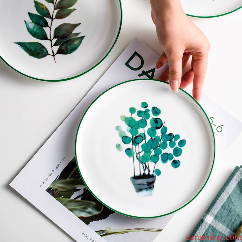 Creative Nordic green plant disc 8 inch ceramic disc ceramic household breakfast tray was western dessert cake tray