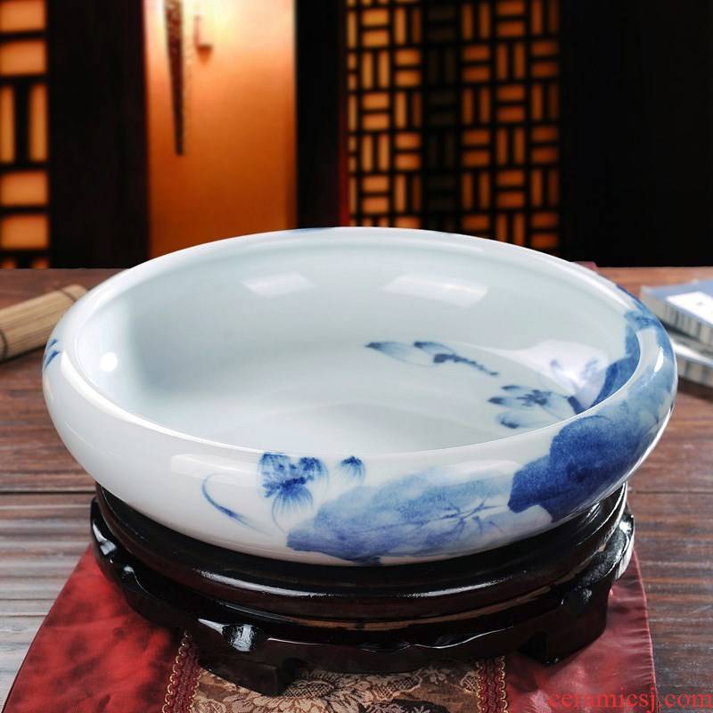 Jingdezhen ceramic refers to hydroponic hand - made fish painting money plant leaf flower pot blue and white porcelain bowls lotus painting.