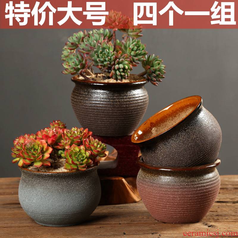 Old soil pot meat more creative move of large diameter coarse pottery flowerpot large Old running the breathable ceramic flesh POTS of the plants