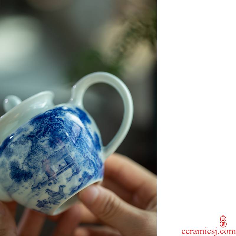 Lin Yin find bosom friend single pot of jingdezhen blue and white porcelain hand - made pot pot teapot kung fu tea set the teapot
