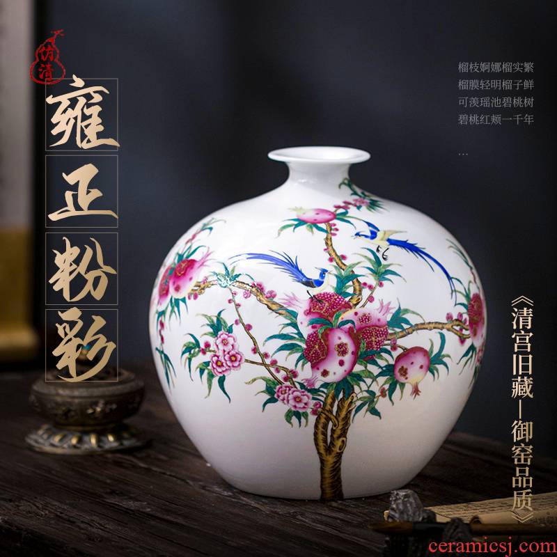 Jingdezhen ceramics antique hand - made Chinese pomegranate bottle vases, flower arrangement sitting room office decoration as furnishing articles