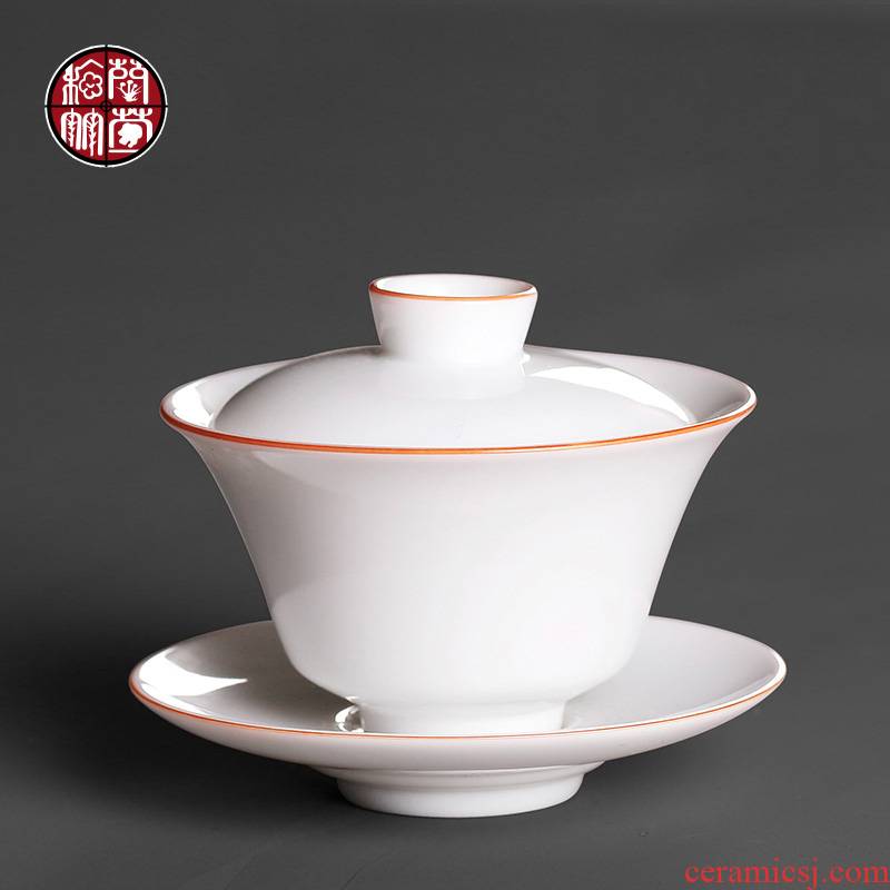 Sweet white jade three to make tea tureen dehua thin body white tea bowls cover a single large kunfu tea cups