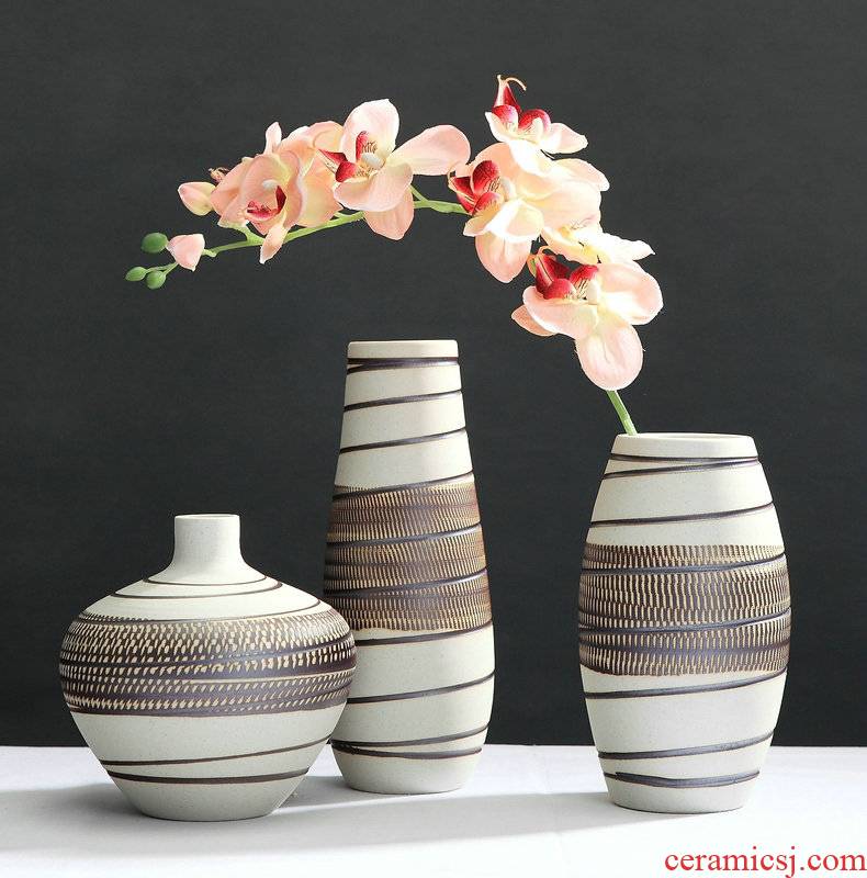 Contracted to restore ancient ways of jingdezhen ceramic vase three - piece ceramic handicraft furnishing articles sitting room desktop flower arranging flowers