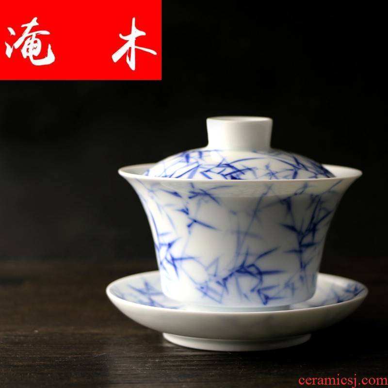 Submerged wood kung fu tea set manual hand - made porcelain jingdezhen ceramics do three to make tea tureen blue - and - white bowl of tea taking