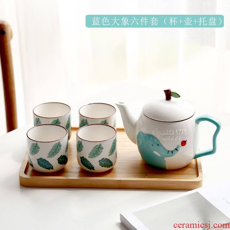 Japanese lovely family sitting room hospitality cold water kettle of water glass teapot consolidation set of household ceramics with a suit